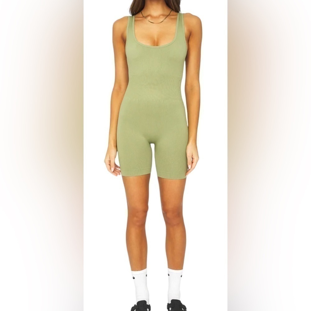 Nwt Weworewhat Rib Circular Knit Bodysuit Unitard Leotard Womenβs Medium in Sage